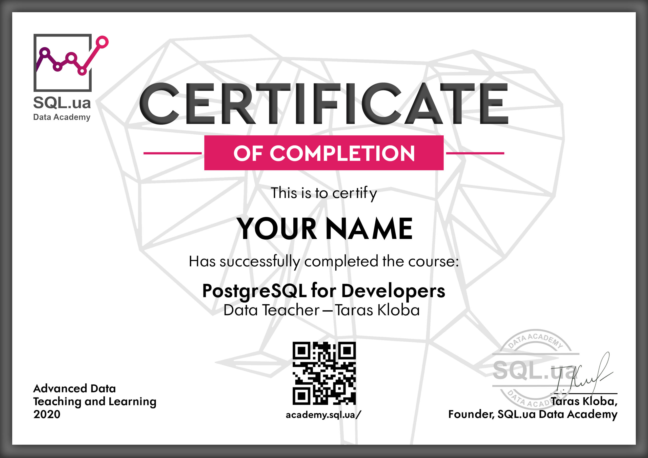 Certificate Postgre SQL for Developers
